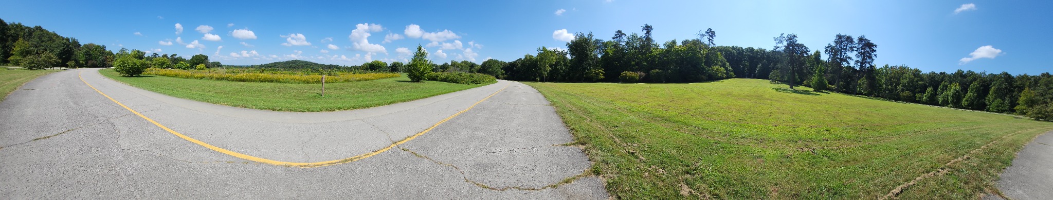 A wide panoramic view across the landscape at Bernheim Forest